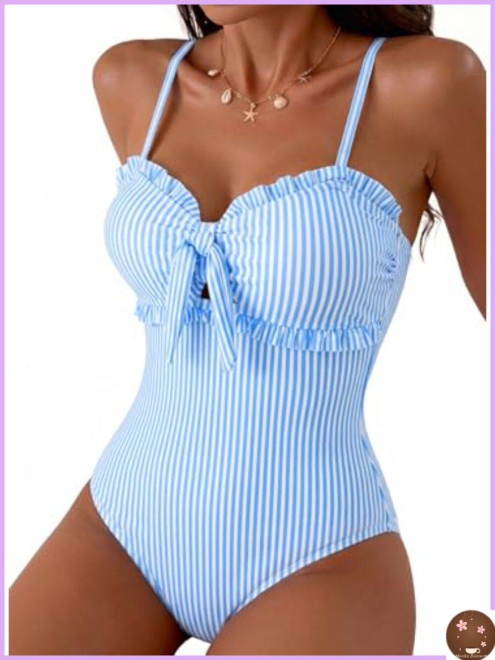 Women's One Piece Swimsuit Knotted Front Ruffle Trim Tummy Control Swimwear